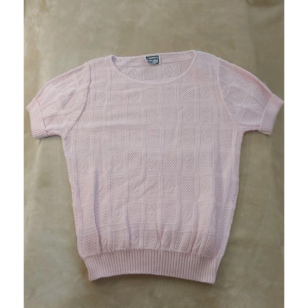 Keneth Too Plus Pink Knit Sweater Womens M/L Short Sleeve Vintage USA